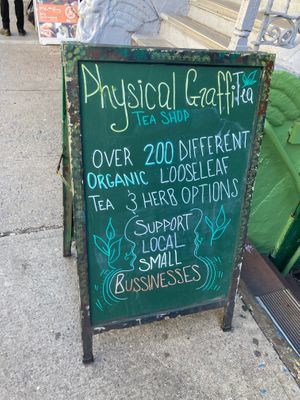Placard at Physical GraffiTea in New York City