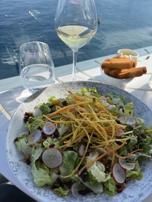 Vegan Caesar with chickpeas and chickpea fritters. Both delicious but the fritters were incredibly soft and fluffy!!! (Aioli isn’t vegan fyi)  at Lobby Lounge in 