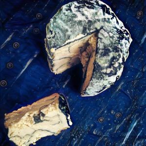 Vegan cheese with blue mold: soy milk, coconut pulp, salt, bacterial starter, Penicillium Roqueforti mold culture. at Fermented Food in Ivano-frankivsk