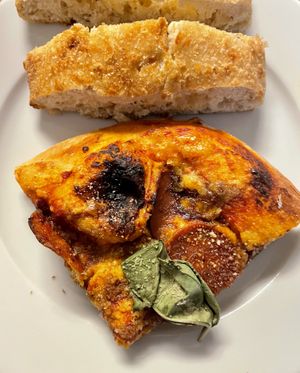 THE HEATHEN + House Bread✨
carrot cheddar, mozzarella, @thebehive pepperoni, Calabrian infused olive oil, saba & Parmesan. Focaccia/ pan pizza style! contains gluten and nuts.  at Donna Jean - Sherman Oaks in Sherman Oaks