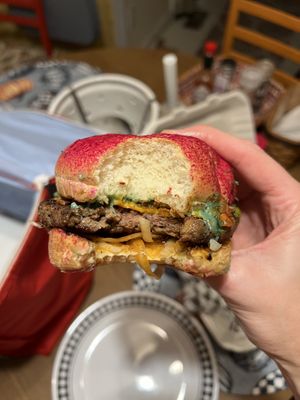 Jalapeño BBQ Sauce on a Cheezy Burger  at The Dirty V in Apex