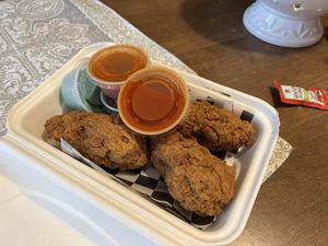 Fried Chick’n Drumsticks (Delight Soy Bamboo Bones)  at The Dirty V in Apex