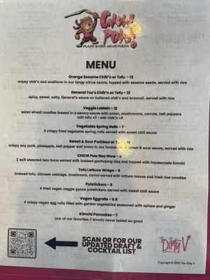One side of the menu   at The Dirty V in Apex