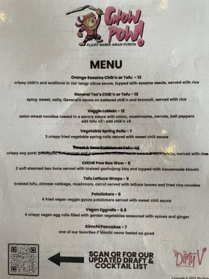 Asian Fusion menu April 2024  at The Dirty V in Apex