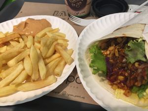 Fries and vege tortilla  at Green Point in Zagreb