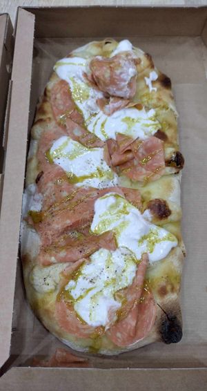 Vegan mortadella pizza at Pizzeria Piccola in Ljubljana