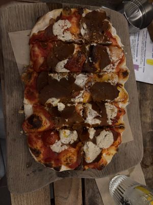 Vegan salami pizza at Pizzeria Piccola in Ljubljana
