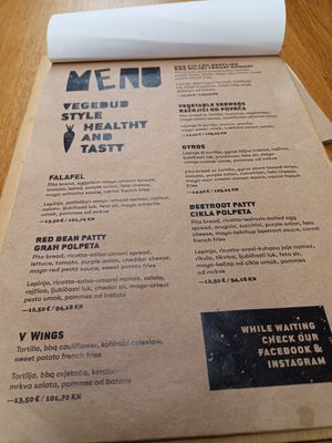 Menu at VegeDub in Dubrovnik