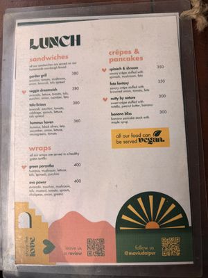 Menu  at Mavi Cafe in Udaipur