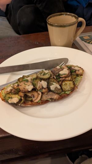 Avo toast with mushroom at Mavi Cafe in Udaipur