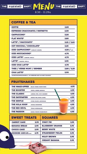 Morning Shift menu at The Shift  in Den Bosch