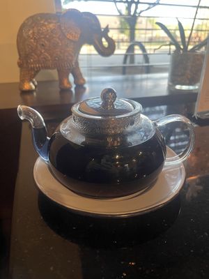 Pot of butterfly pea tea   at Anchan Thai in Longmont