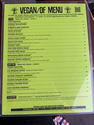 Vegan menu  at Lua Brewing in Des Moines