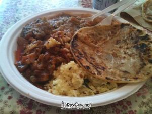 Veggie Plate of vegan curry. (Parantha may just be vegetarian.) at India Bazaar Madras Curry in Honolulu