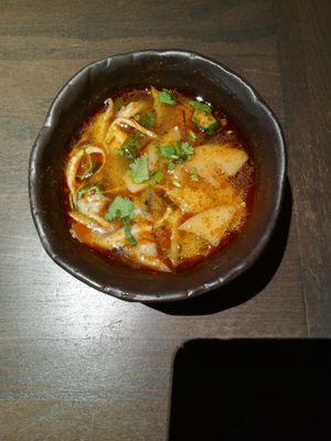 Tomyum soup as predish for lunch set at Citta Vegan Izakaya in Hamburg