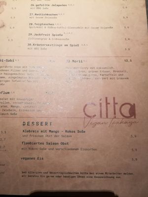 Menu at Citta Vegan Izakaya in Hamburg