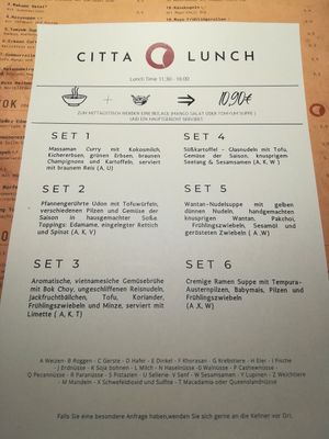 Lunch menu at Citta Vegan Izakaya in Hamburg