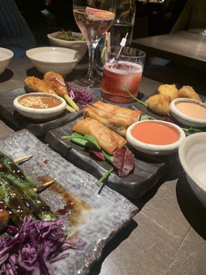 Jackfruit Skewers, spring rolls, “cheese” balls   at Citta Vegan Izakaya in Hamburg
