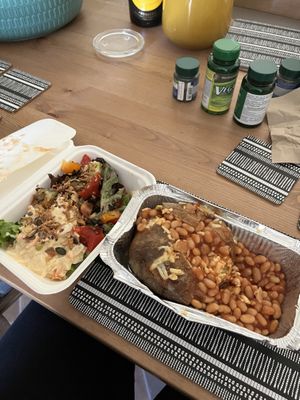 Takeaway JP with cheeze & beans and salad  at Prosper in Ely