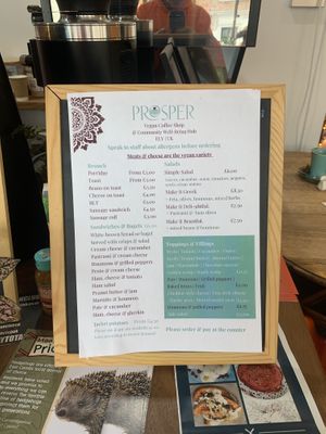 Menu  at Prosper in Ely