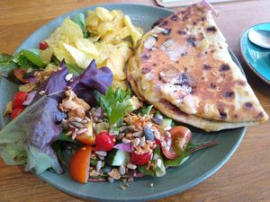 Mushroom melt with salad and crisps at Prosper in Ely