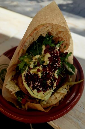 Falafel sandwhich with Fried eggplant at Rashcook Falafel in Frankfurt