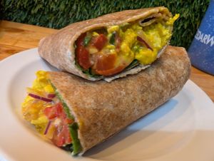 Tofu scramble wrap at Kickstart Cafe in Shelton
