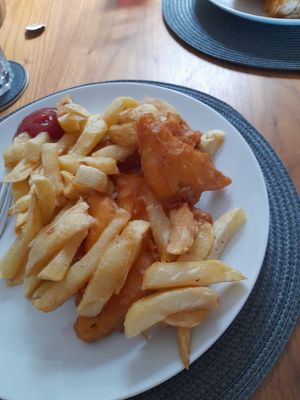 Ordered takeaway and served up where we were staying at Papa's Fish and Chips in Whitby