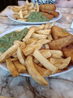 Tofish and chips at Papa's Fish and Chips in Whitby