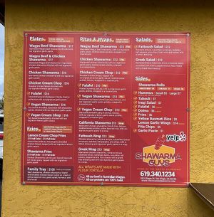 menu   at Shawarma Guys in San Diego