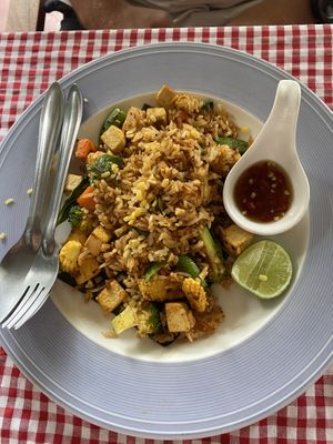 Penang fried rice with tofu (sauce on the side is not suitable for vegans/vegetarians)  at Spring Rolls Lanta in Koh Lanta