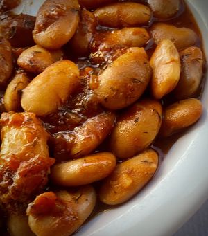 Giant baked beans  at Gorgona Seafood Restaurant in Rhodes