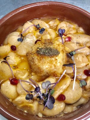 giant beans With goat cheese Crokette at Saha in San Francisco
