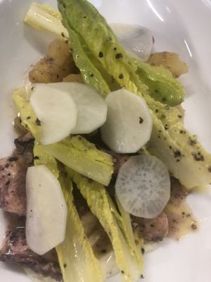 Shifed funnel Daicon baby Romain salad at Saha in San Francisco
