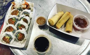 Veggie sushi and spring rolls  at Rollbotto Sushi in St Petersburg