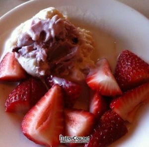 Dessert: two sorbets and strawberries at Pasta Freska in Seattle