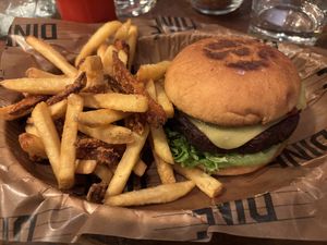 Dine burger made vegan plus mustard & ketchup - yum!  at Diné Burgers in Helsingborg