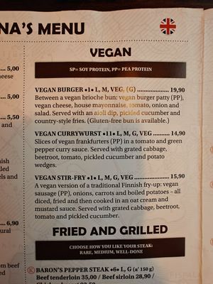 The vegan part of the menu excluding few desserts and sides/starters at Plevna in Tampere