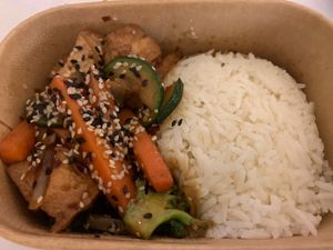 Teriyaki veg with tofu and rice. Not bad    at P'nut Asian Kitchen in South Brisbane