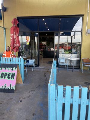 Outside  at Grumpy Donuts in St Peters