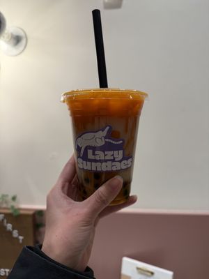 Thai iced tea boba  at Lazy Sundaes - Dumbo in Brooklyn