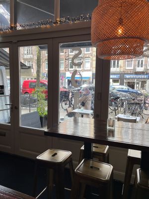 Looking out  at SOIL Vegan Café - East in Amsterdam