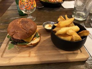 Cheezy burger  at SOIL Vegan Café - East in Amsterdam