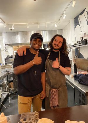 EB (waiter) and Micheal (chef)  at SOIL Vegan Café - East in Amsterdam