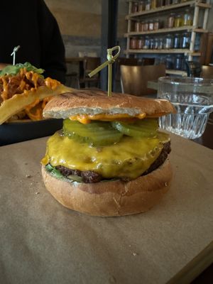 Cheezy burger   at SOIL Vegan Café - East in Amsterdam