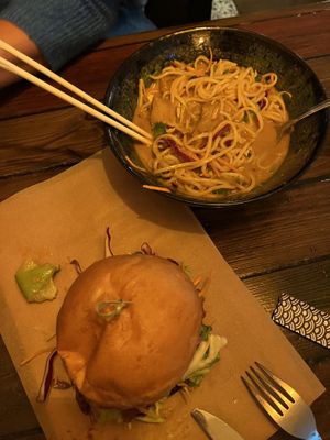 Khao Soi & Pulled Pork Burger  at SOIL Vegan Café - East in Amsterdam