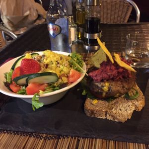 The Vegan burger at The Green Room Cafe in Lisbon