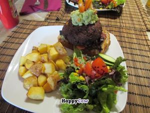 Veggie burger plate at The Green Room Cafe. at The Green Room Cafe in Lisbon