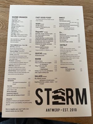 Menu   at Café STORM in Antwerpen