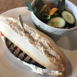 Demi baguette with houmous and veg  at Café STORM in Antwerpen